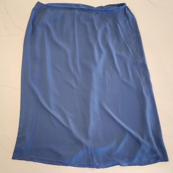 Due Per Due 100% Silk Sz 24W Lined Zip Maxi Skirt Minimalist Blue Elegant Office - Picture 1 of 8